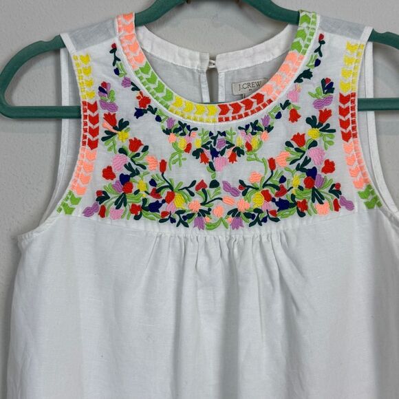 J. Crew Factory White Embroidered Linen Cotton Sleeveless Top 2 - Picture 2 of 7
